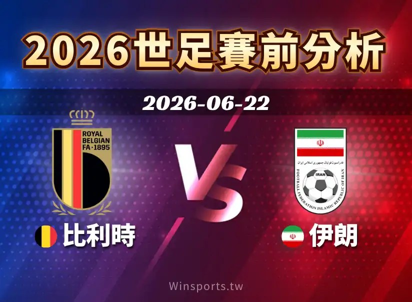2026 世界盃 G 組比利時 vs 伊朗賽前分析，整理比賽時間、世界盃轉播、雙方戰術、近期戰績、盤口方向與比分預測。