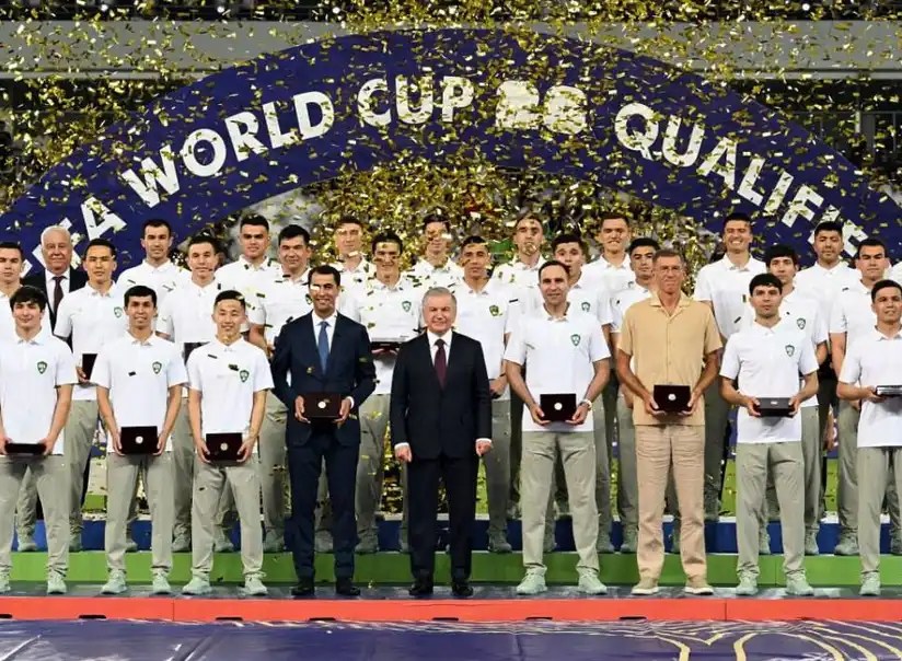 Uzbekistan White Wolves players celebrate historic 2026 World Cup qualification