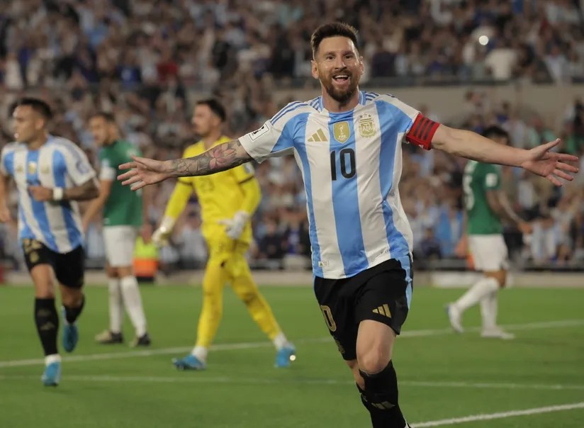 Lionel Messi celebrating first World Cup hat-trick at 2026 FIFA World Cup