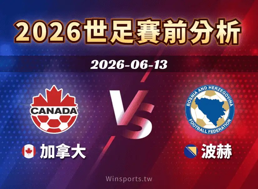 【2026世足預測】6/13 B組加拿大 vs 波赫賽前分析：戰力解析、陣容焦點與比分預測